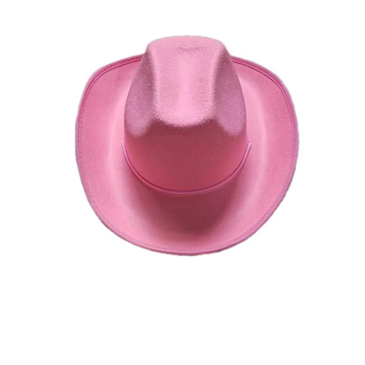 New Non-Woven Adult Western Cowboy Hat with Adjustable Tie String in Pink and White Solid Color