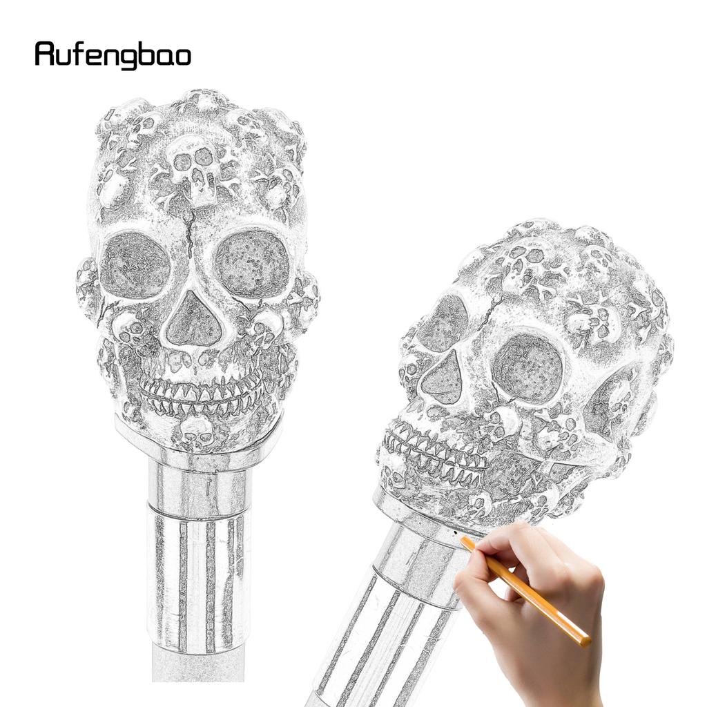 Silver Resin Skull Head Walking Cane Fashion Decorative Steel Stick Gentleman Elegant Cosplay Cane Knob Crosier 93cm