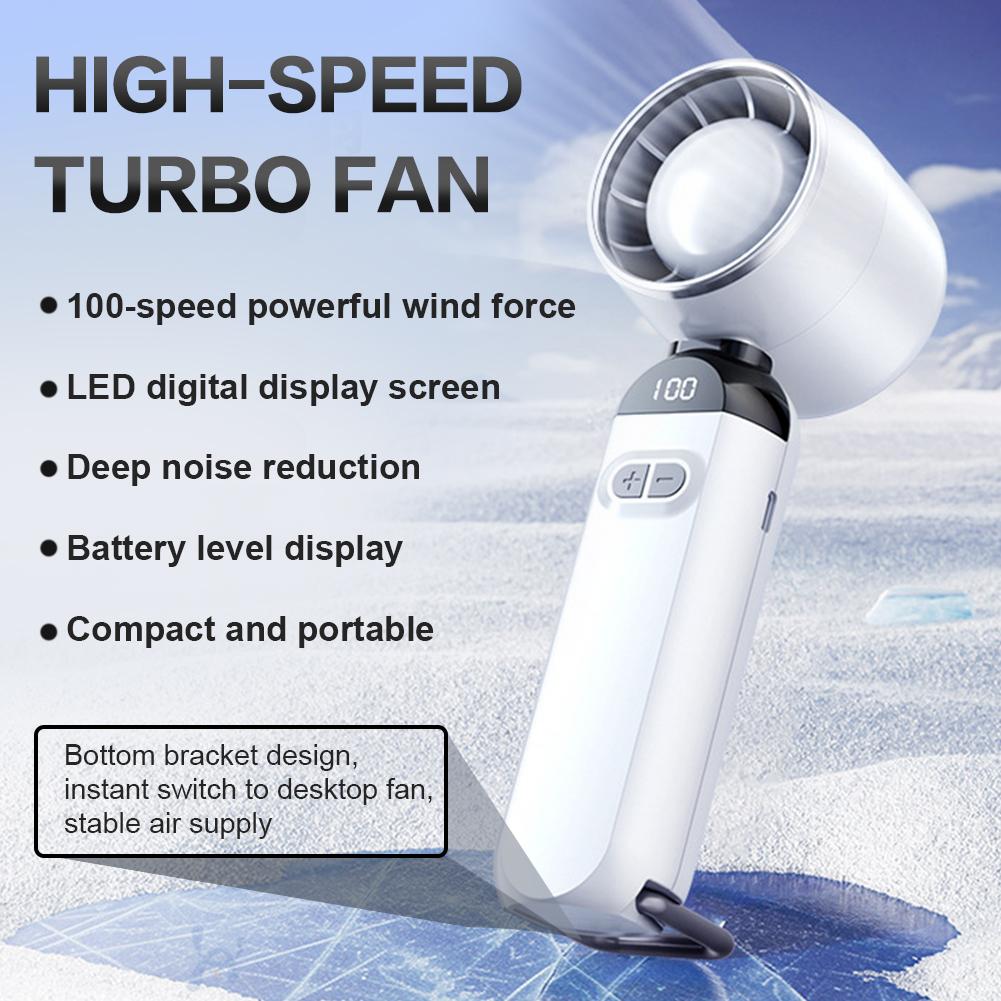 High-Speed Folding Fan LED Digital Display Portable Electric Fan USB Rechargeable for Camping Hiking Outdoor Activities