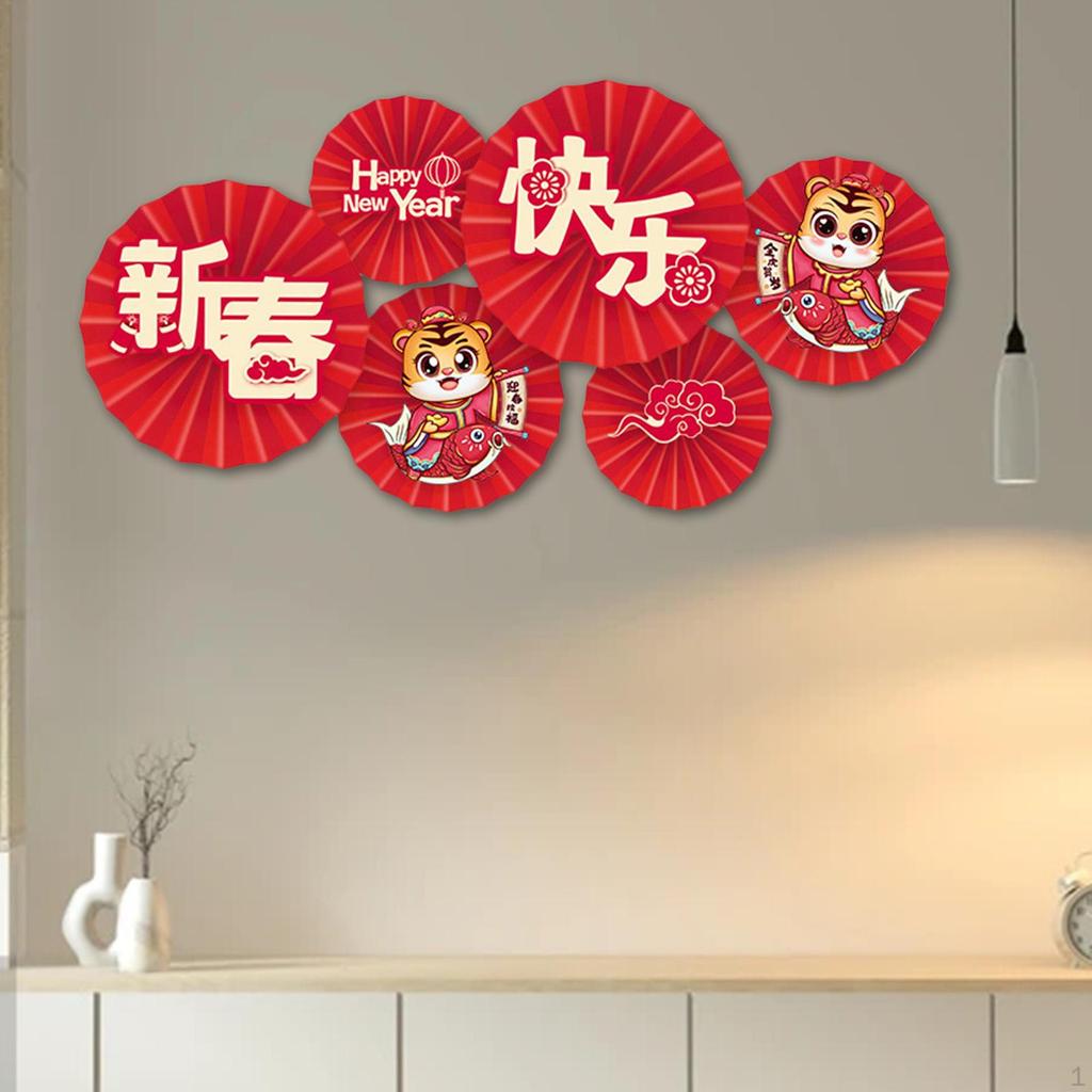 6Pcs Scene Layout for Shopping Mall Living Room Ornaments Spring Festival Paper Fan Flowers