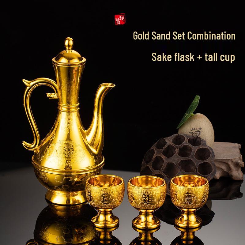 Gouden Serie Plastic Fruitschaal & Offer Set: Keramieklook met Offerbord, Kopje, Kom, Wijnkan, Theepot en Eetstokjes.