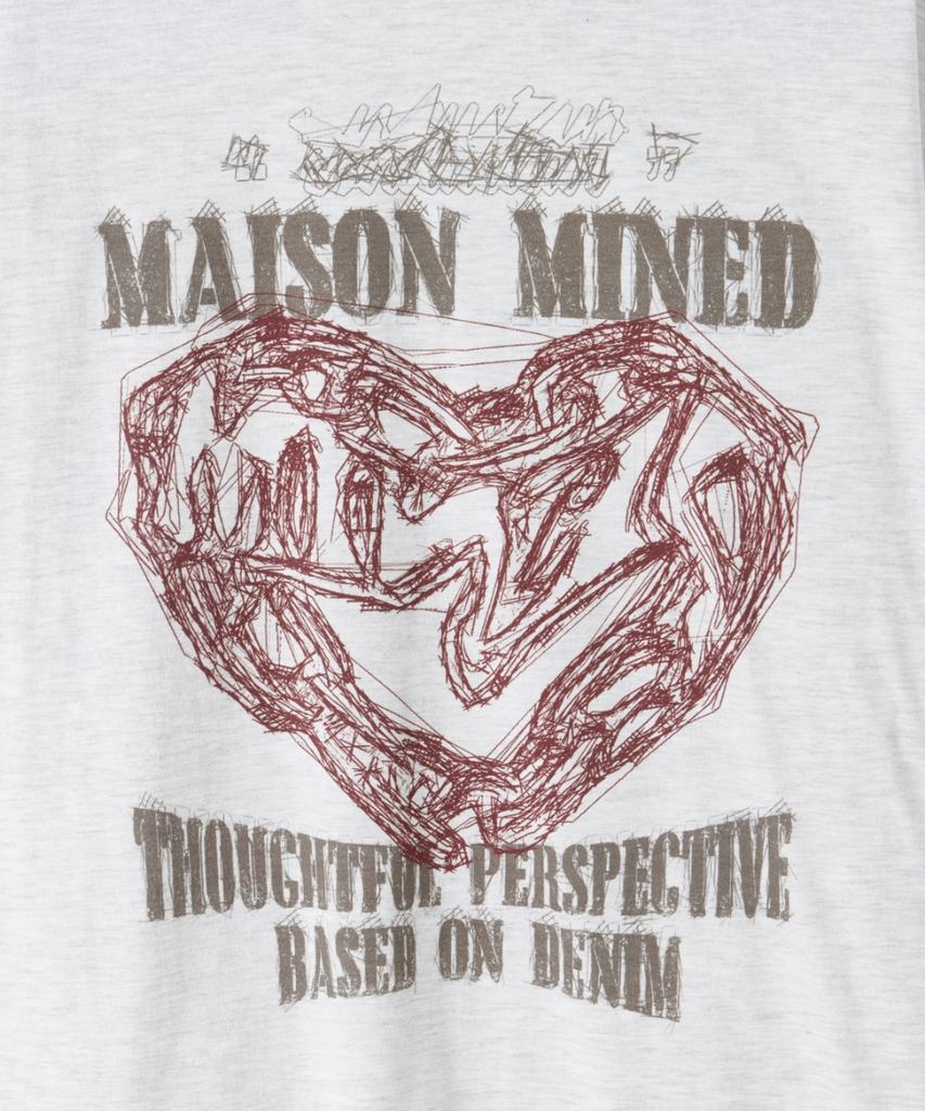 MAISON MINED Doodle Heart Long Sleeve Melange White