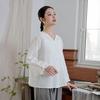 Johnature Women Shirts Tops V-Neck Long Sleeve Blouses Spring Button Solid Color Casual Women Shirts
