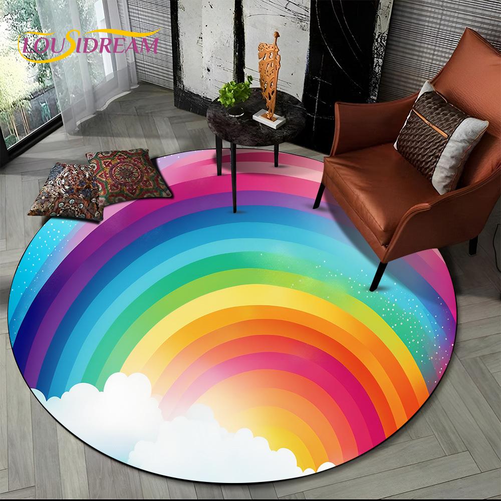 Colour Rainbow 3D Illusion Vision HD Cartoon Round Area Rug,Carpet Rug for Living Room Bedroom Sofa Playroom Decor,Non-slip Gift