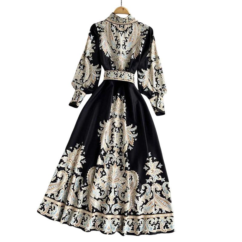 Spot Hot Sale Women's Fashion Long Sleeve Printed Shirt Dress