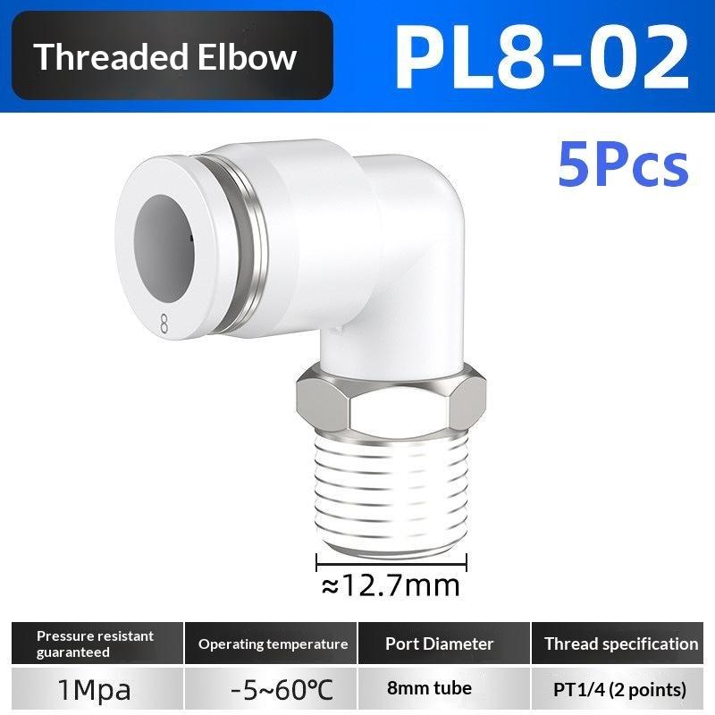 5Pcs 90 Degree Push Fit Copper Air Tube Connector White Industrial Pneumatic Pl6-01/Pl6-02/Pl8-02/Pl8-03/Pl10-03/Pl12-03