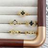 Dark Oil Dripping Full Diamond Inlaid Zirconium Four-Leaf Clover Open Ring Simple Light Luxury High Fashion Women