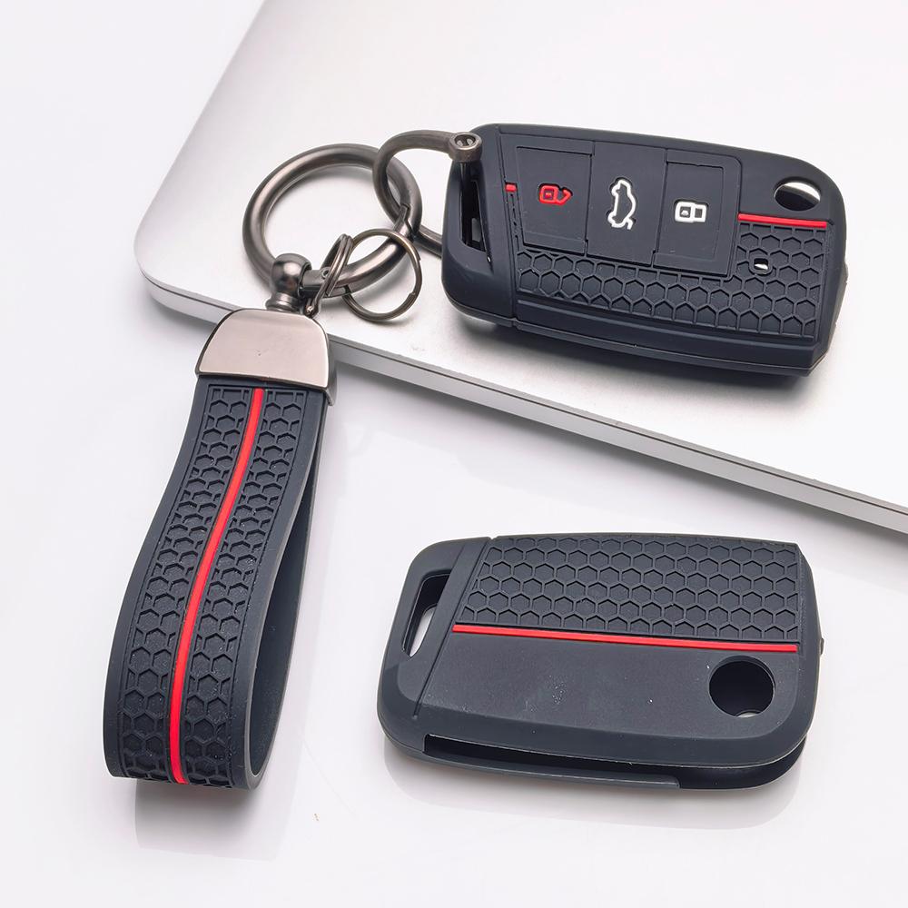 Key Fob Cover for VW Golf Tiguan Passat Polo Octavia A7 Mk7 Mk2 B8 with Keychain Anti-Scratch Surface Shockproof Structure Soft Grip Texture