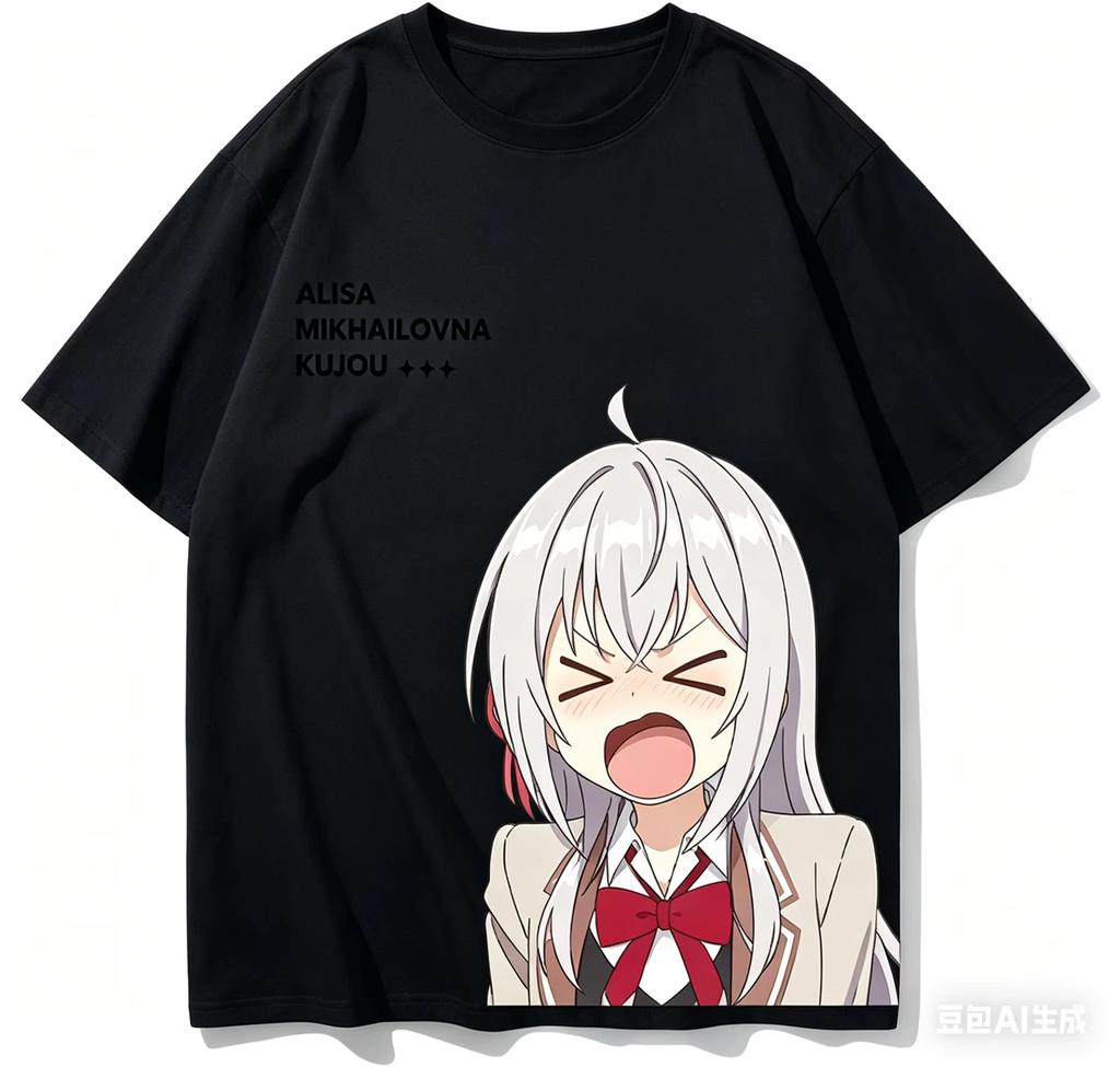 2026 Anime Girl Dual Sided T Shirt Silver Hair School Uniform Character Print Oversized Cotton Unisex And Unisex TShirt