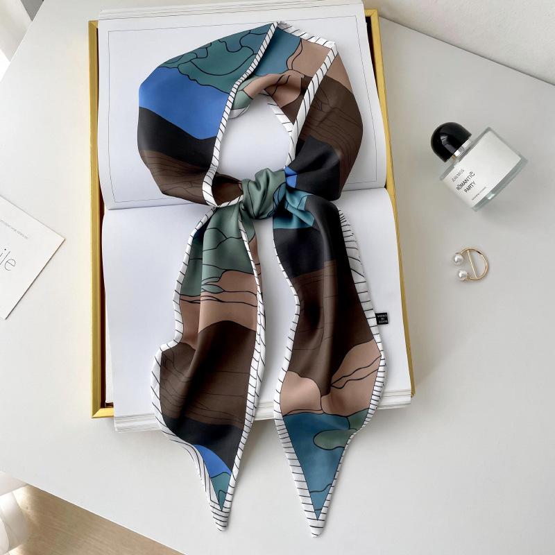 Silk scarf high-end neck new cashew flower silk scarf women's hair tie bag thin and narrow strip decorative scarf headband