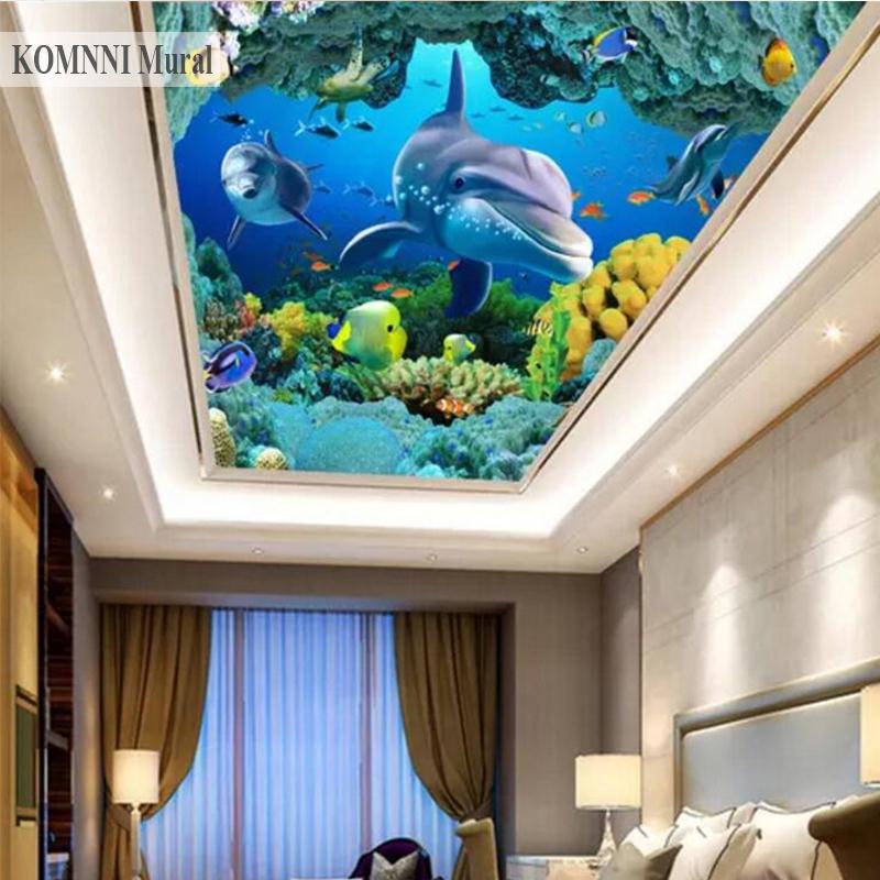 Fototapeta 3D podvodní svět Fototapeta Ocean Dolphin Hotel Obývací pokoj Dětská ložnice Dekorace interiéru Moderní nástěnná tapeta na strop