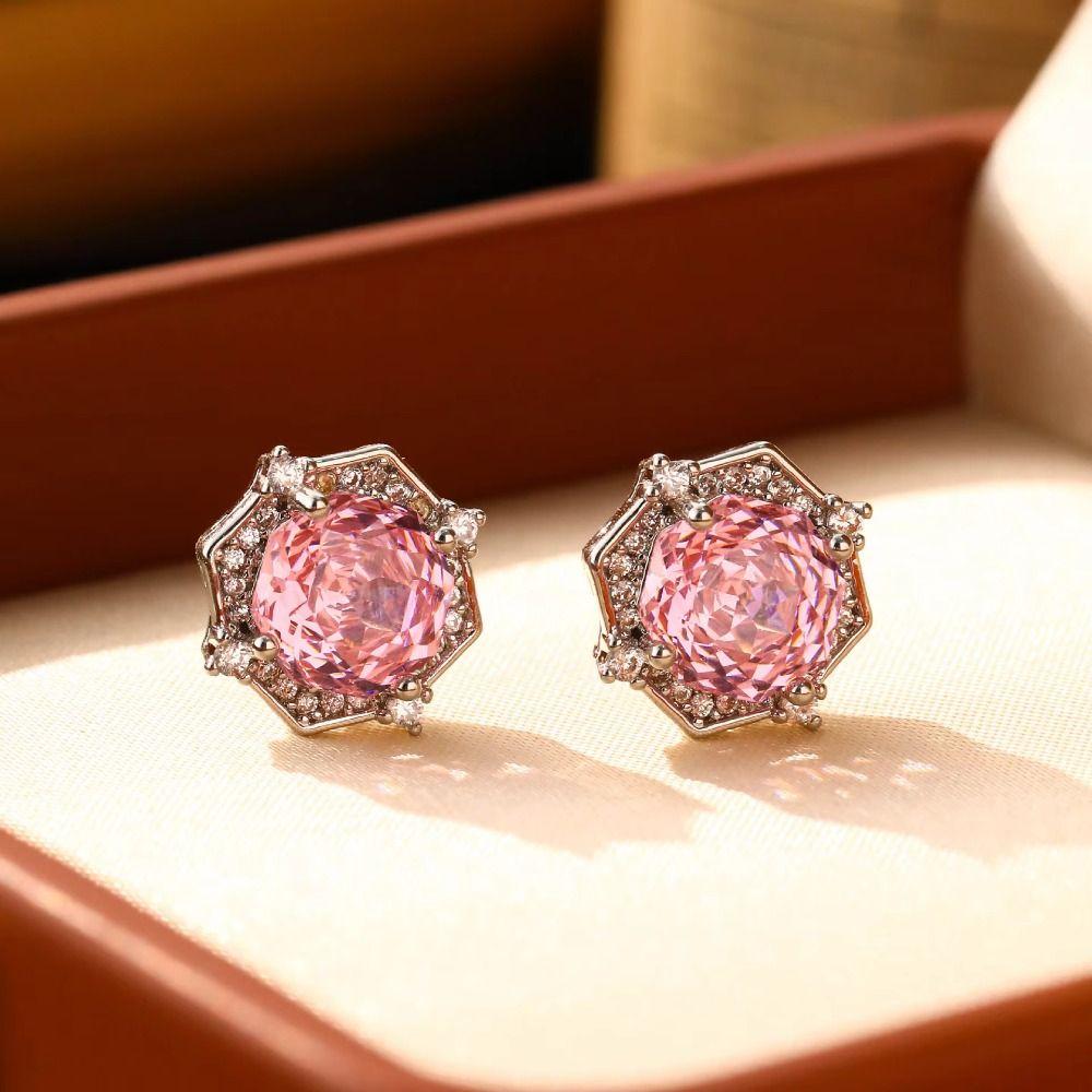 Unique Design Pink Zircon Stud Earrings Zirconium Rose Petal Earrings Earrings For Women