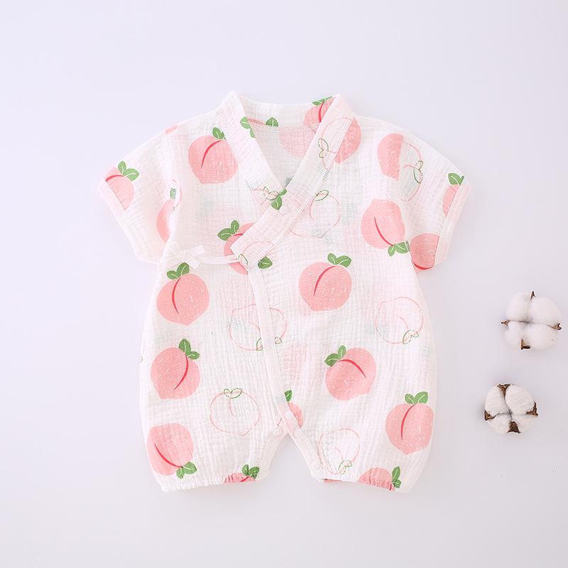 Baby Sleeveless Gauze Bodysuit - Lightweight Cotton Jumpsuit with Lace-up Detail for Spring/Summer