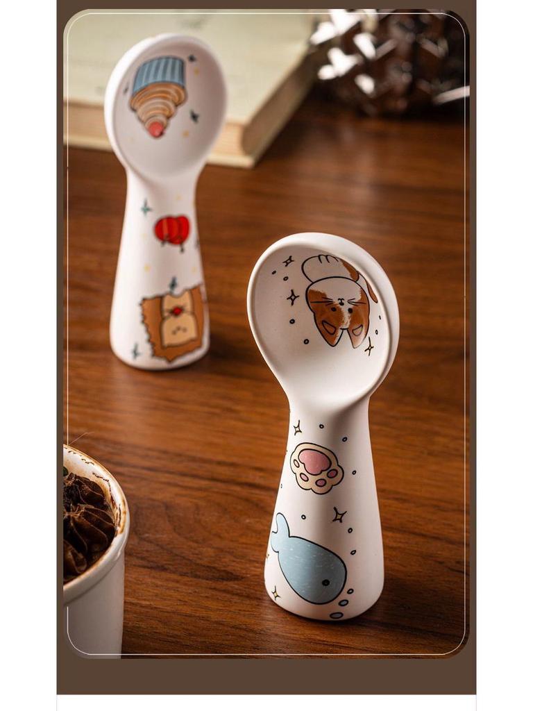 Ceramic Cat Food Spoon with Long Handle - Mold-Resistant, Anti-Dog Design for Feeding Strips and Cans