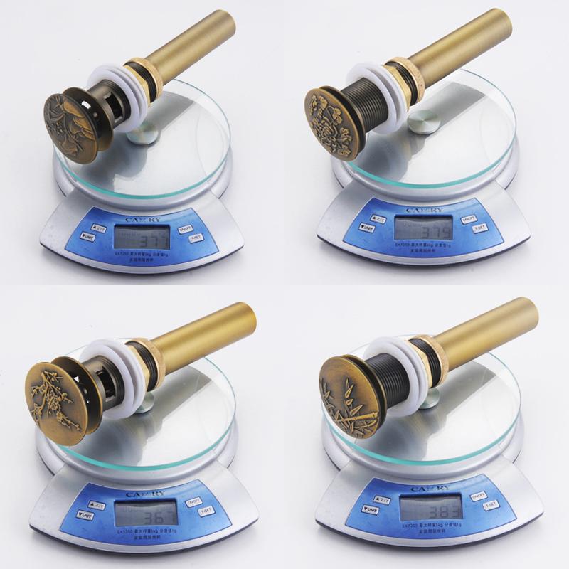 Bathroom Lavatory Basin Sink Pop Up Drain with Round Carved Cover  Brass with & Without Overflow Vanity Sink Waste Drainer