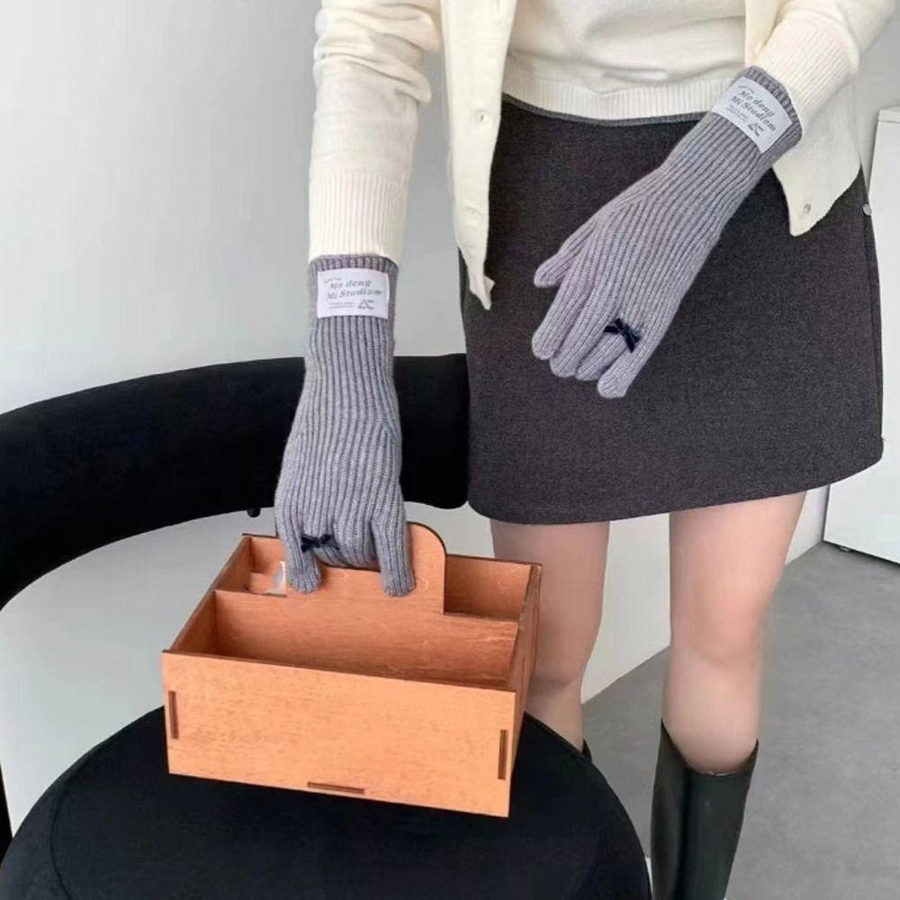 

Y2k Women Winter Gloves Korea Warm Riding Gloves Long Mittens Knitted Bow Gloves Ladies style 1