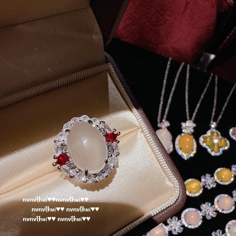 Schmuck Aurora Brasilianischer Eiklar-Chalcedon Blume Gott Edelstein Armband, Neuer Chinesischer Stil, Hühnöl-Chalcedon Halsketten-Set