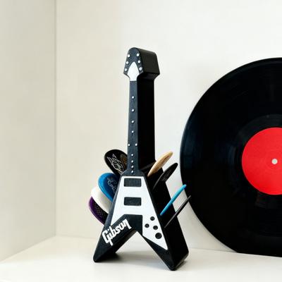 Gitar Penası Tutucu Amfi Hoparlör Tarzı Pena Tutucu V Şekilli Gitar Pena Teşhir Rafı Gitar Çalanlar Müzik Tutkunları İçin 3D Baskılı Pena Saklama Kutusu