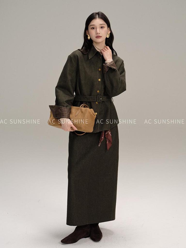 AC Sunshine Women's Vintage-Look Woven Cotton Midi Bodycon Skirt for Everyday Casual and Commute Wear