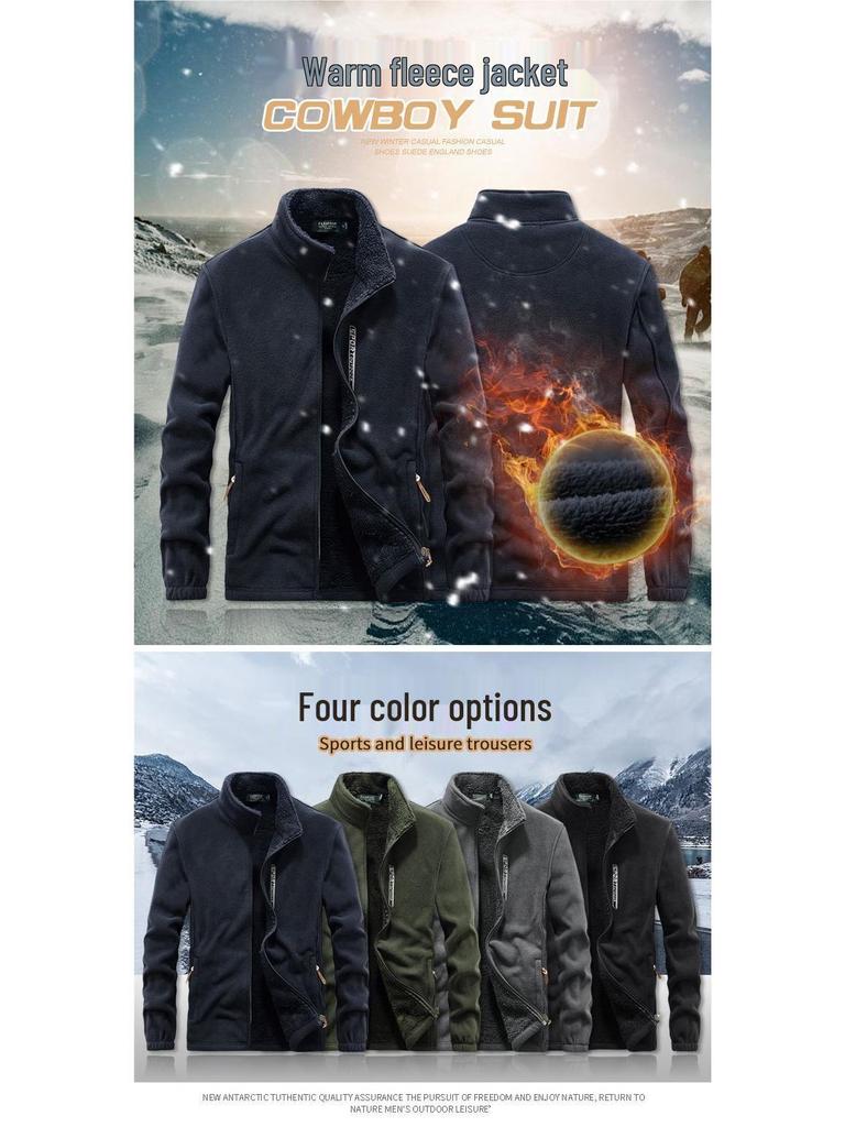 Men's Extra Thick Polar Fleece Jacket – Stand Collar Casual Winter Coat