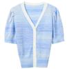 Sancai Women's V-Neck Knit Puff Sleeve Cardigan