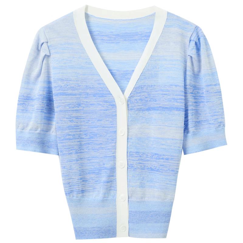 

Sancai Women s V-Neck Knit Puff Sleeve Cardigan M