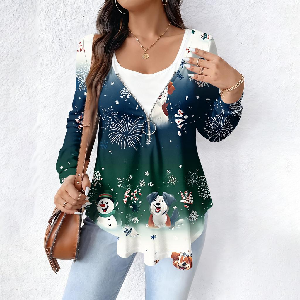 Women's Fashionable Casual Long Sleeved Loose Oversized Printed Top