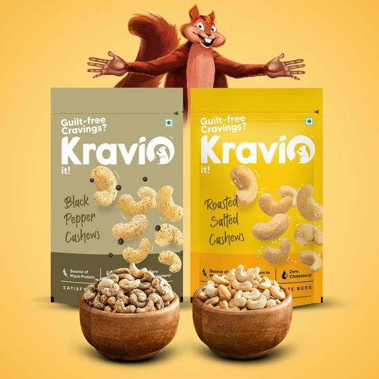 Kravio Premium Black Pepper & Salted Roasted Cashew Nuts (2 X 200g) |Natural Jumbo Size Whole Kaju Nuts |Roasted Crunchy Delicious Healthy Snacks