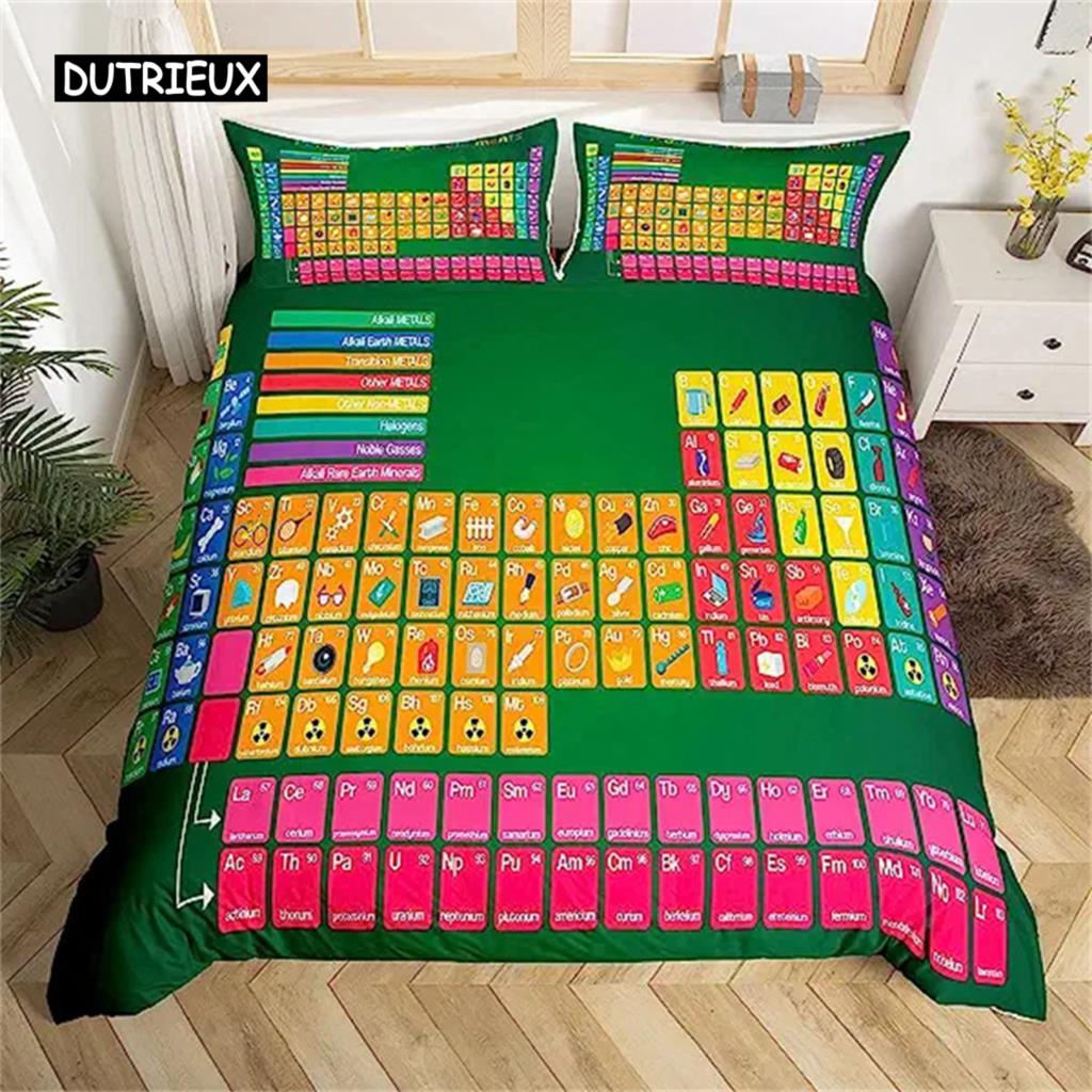 Science Duvet Cover Periodic Table of Elements Bedding Set Chemistry Lovers Learning Image Kids Teens Bedroom Decor Blue Purple