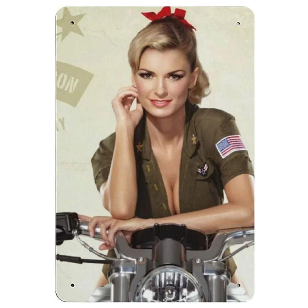 Vintage Motorcycle Girls Metal Tin Sign Garage Bar Decor