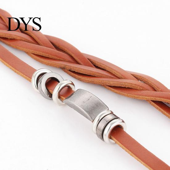 Men Vintage Braided Faux Leather Stainless Steel Cuff Bangle Bracelet Wristband