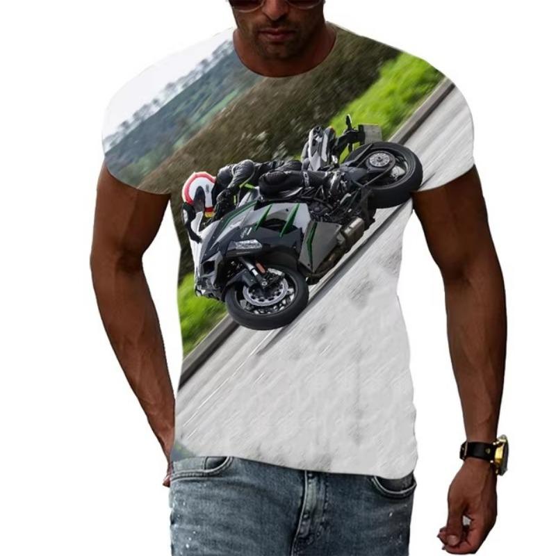 Letní móda Nová pánská grafická trička s motocyklem Trend Osobnost Cool styl Lokomotivní vzor 3D potisk Tričko s krátkým rukávem Top