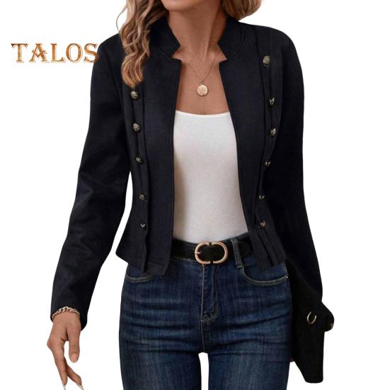 Frühlings- und Herbstmantel für Damen, zweireihig, Stehkragen, Knöpfe, schmale Passform, lange Ärmel, Strickjacke im Retro-Stil, Outdoor-Jacke für den Alltag