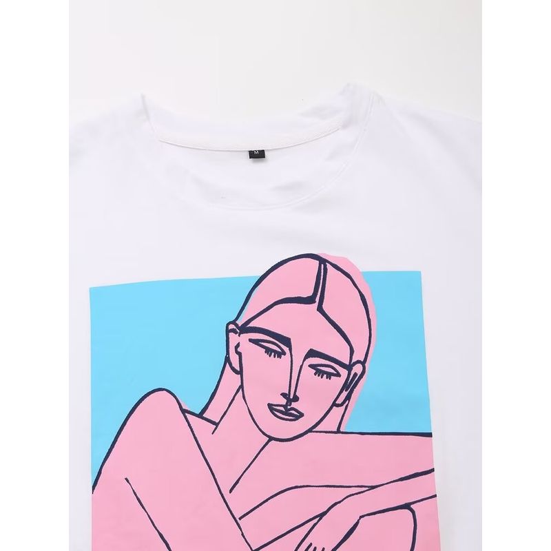 Kaslead New Arrival Women's Fashion Style Stylish Simple and Versatile Printing Color Contrast T-shirt 1165656