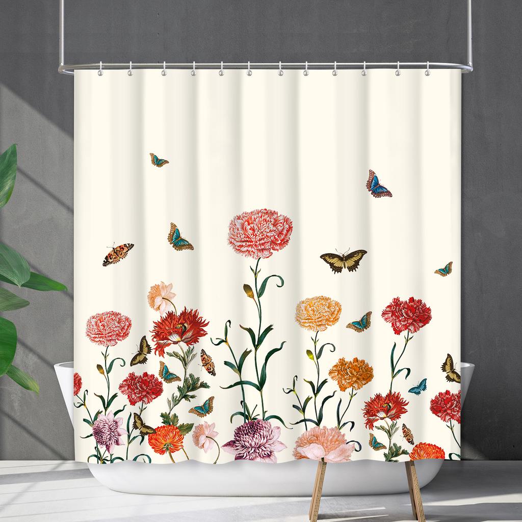 Duschvorhang Wasserdicht Und Schimmelresistent 3D Digitaldruck Pflanze Blume Und Gras Duschvorhang Badezimmer Trennvorhang