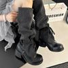 Women Knee High Boots High Heels Chunky Shoes 2025 Summer Chelsea Boots New Woman Heeled Shoes Lace Up Pumps Zapatillas