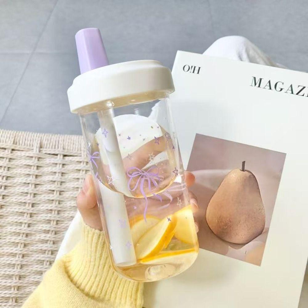 Portable 500ml Straw Cup Plastic Large Capacity Cup With Lid Straw Bowknot Plastic Cups Bubble Tea Coffee