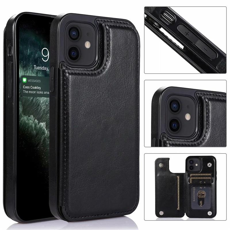 Leather Wallet Back Case for iPhone 11 12 13 14 15 16 17 Pro Max Mini Air XR XS 8 7 Plus SE Card Slots Holder Flip Cover