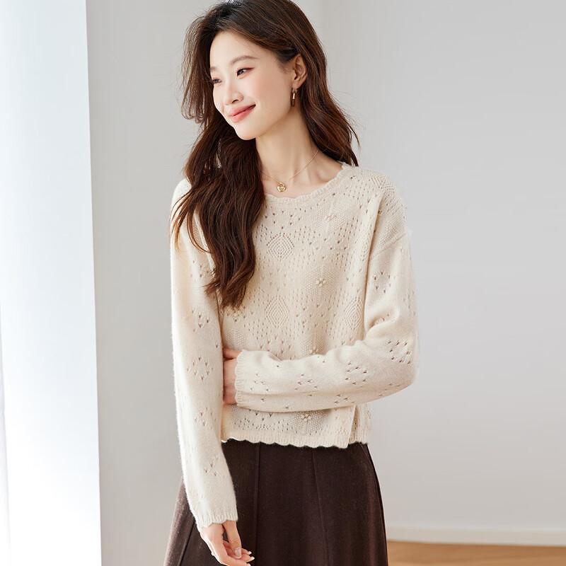 Srcr Women's Short Hollow-out 100% Cashmere Sweater