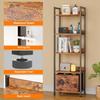 5-Tier Bookshelf with Drawer, Tall Narrow Wood & Metal Storage Shelf, Industrial Rustic Brown Standing Unit for Bedroom or Livin