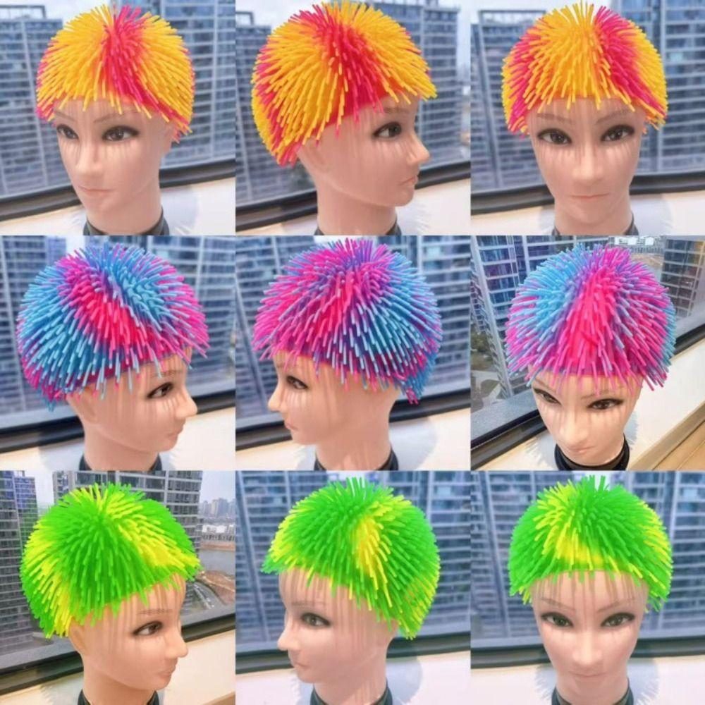 Sea Urchin Shape Spiky Ball Swim Hat Long Hair Design Sea Urchin Hat Spikey Wig Cap Swimming Pool