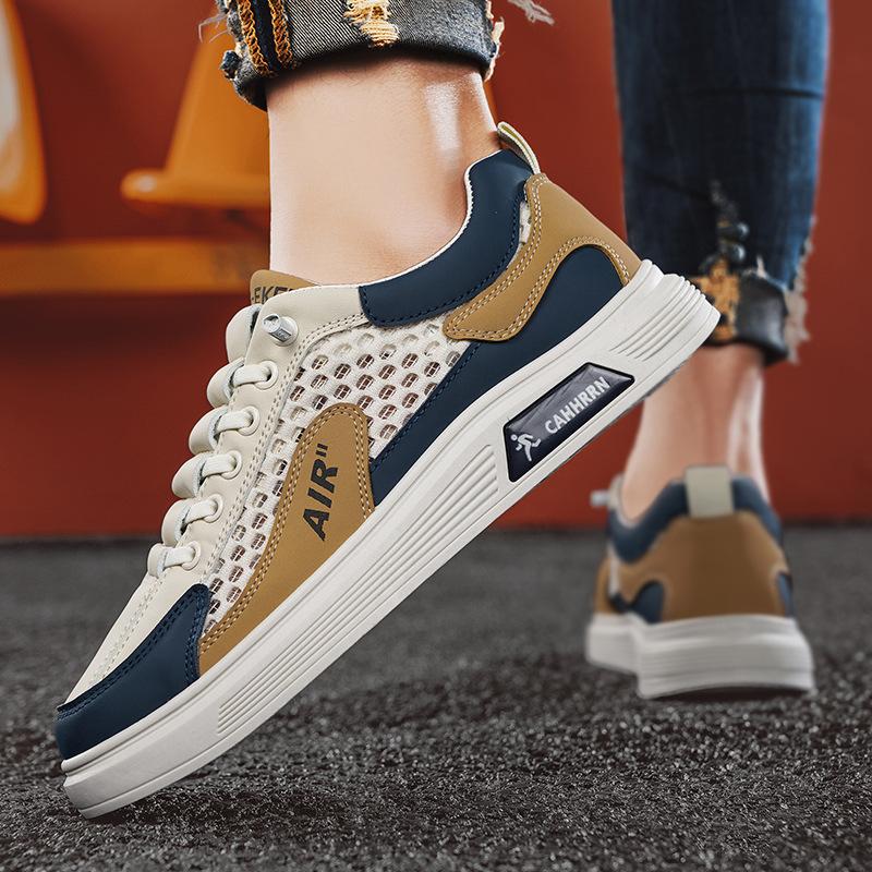 2024 summer thin breathable mesh casual flat baseplate shoes elastic band foot cover leather splicing sports men's shoes