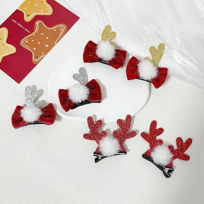 Christmas Glitter Bow & Antler Pom-Pom Baby Hair Clips