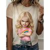 Moda Donna Girocollo Manica Corta Ritratto 3D Ritratto Stampato a Colori T-shirt a Manica Corta Girocollo