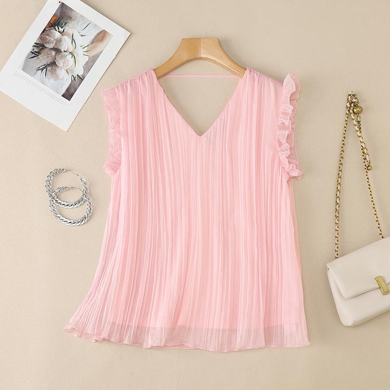 

ZANZEA Женская повседневная блузка с V-образным вырезом, однотонная, свободного кроя, без рукавов 5XL розовый