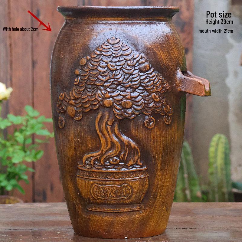 Retro Hydroponic Ceramic Flower Pot with Water Circulation, Courtyard Fish Tank, and Decorative Flowing Water Ornaments.