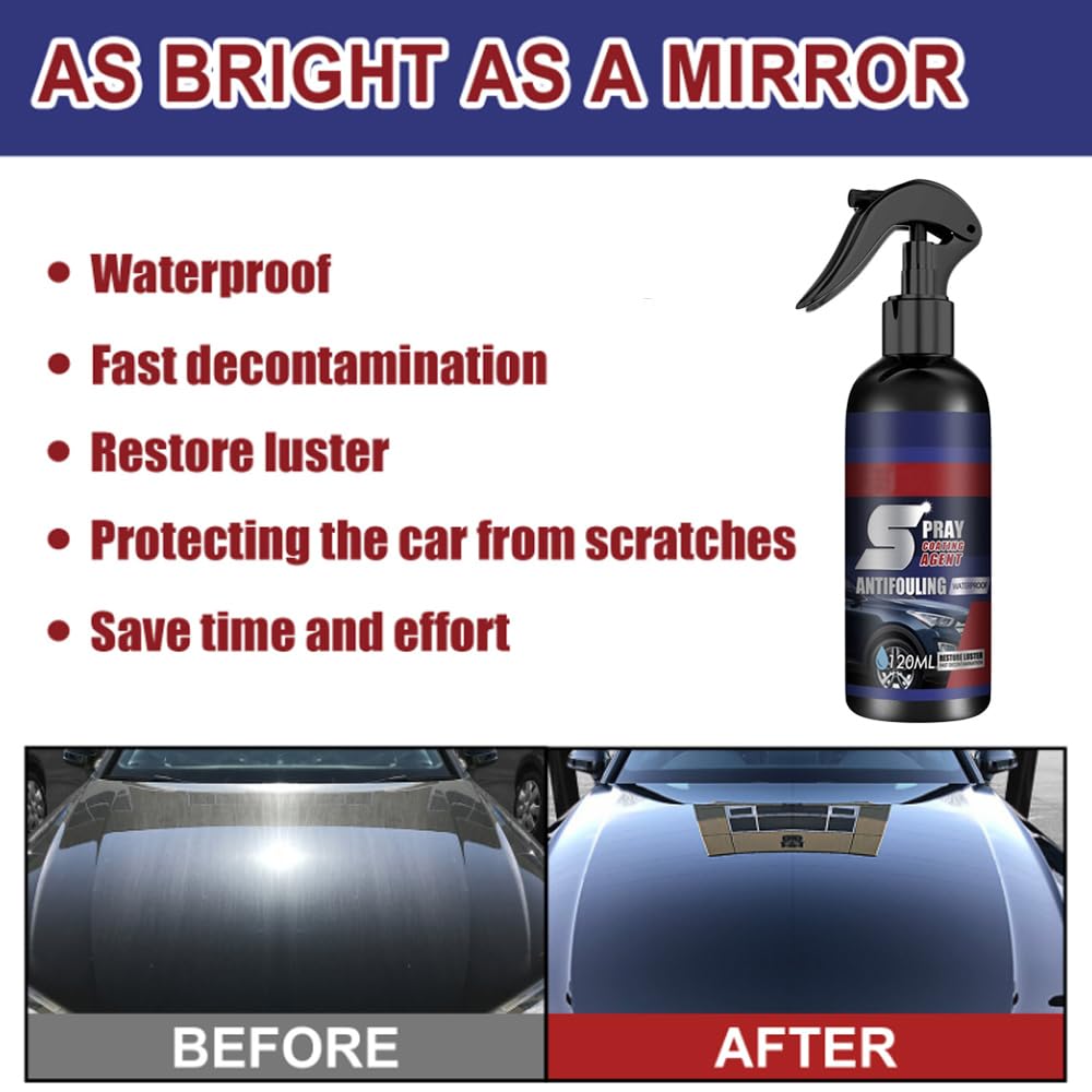 Car Spray, Ceramic Polish, 3 in 1 Ceramic Car Coating Spray, Multi Functional Coating Renewal Agent, Scratch Quick Repair, Fast-Acting (2set)