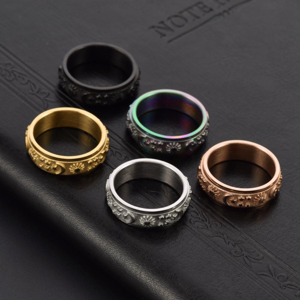 6mm Rotating Star Moon Sun Ring for Women Stress Relief Elegant Jewelry