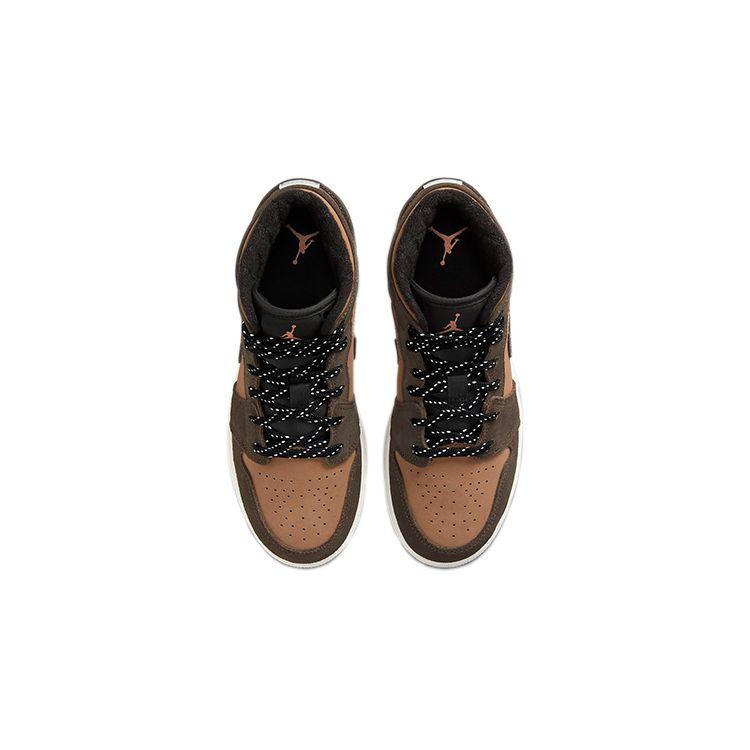 Air Jordan 1 Mid SE GS Earth Tone Kids Sneakers Brown Dark-Chocolate Crimson-Bliss DC7248-200
