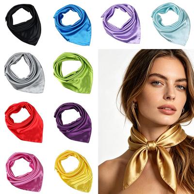 60x60cm Einfarbiger Satin Seiden Schal Multifunktionale Quadratische Halstücher für Damen